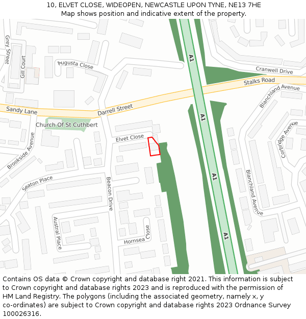 10, ELVET CLOSE, WIDEOPEN, NEWCASTLE UPON TYNE, NE13 7HE: Location map and indicative extent of plot