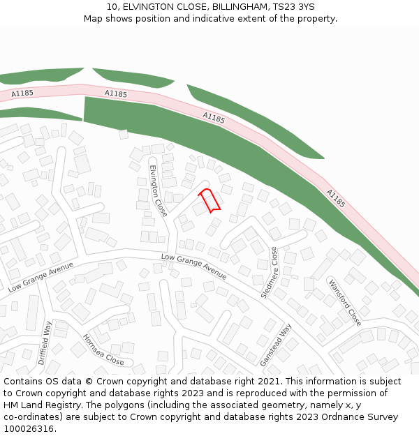 10, ELVINGTON CLOSE, BILLINGHAM, TS23 3YS: Location map and indicative extent of plot