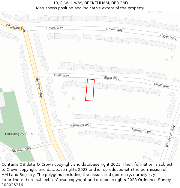 10, ELWILL WAY, BECKENHAM, BR3 3AD: Location map and indicative extent of plot