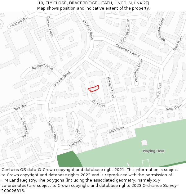 10, ELY CLOSE, BRACEBRIDGE HEATH, LINCOLN, LN4 2TJ: Location map and indicative extent of plot