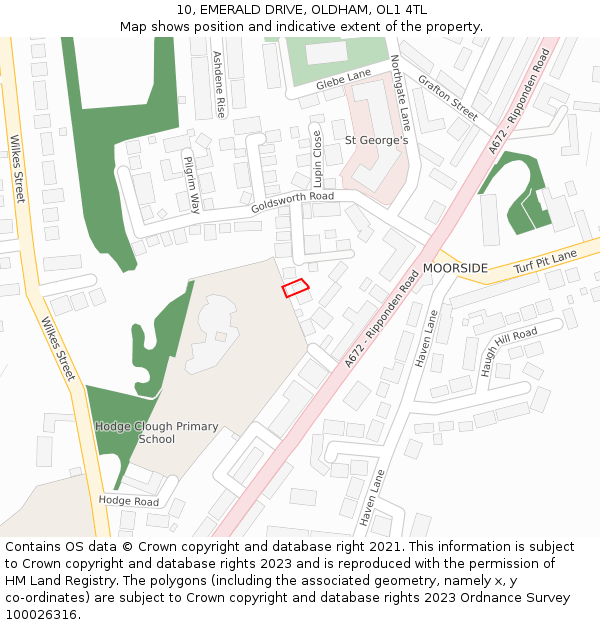 10, EMERALD DRIVE, OLDHAM, OL1 4TL: Location map and indicative extent of plot