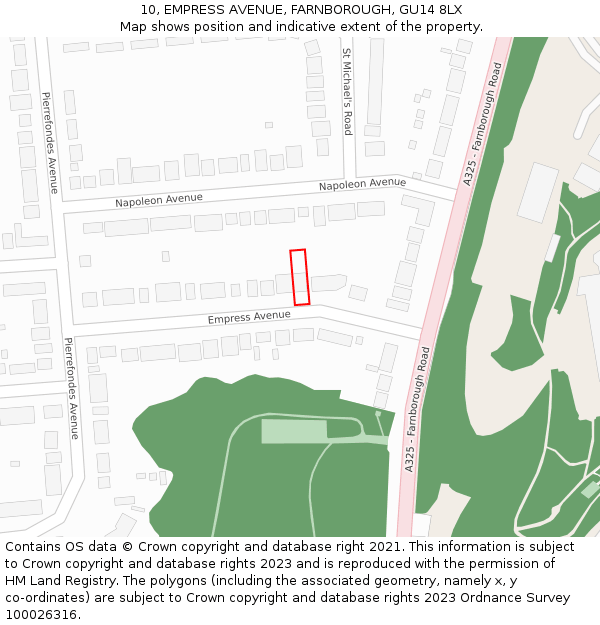 10, EMPRESS AVENUE, FARNBOROUGH, GU14 8LX: Location map and indicative extent of plot