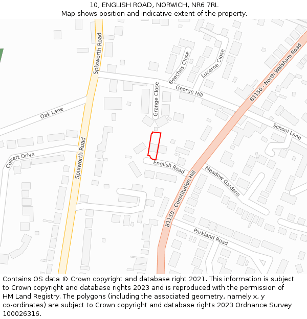 10, ENGLISH ROAD, NORWICH, NR6 7RL: Location map and indicative extent of plot