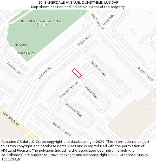 10, ENNERDALE AVENUE, DUNSTABLE, LU6 3AR: Location map and indicative extent of plot