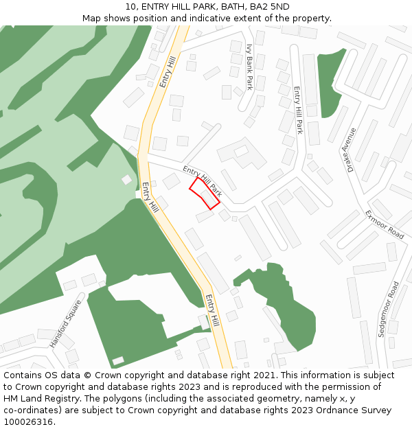 10, ENTRY HILL PARK, BATH, BA2 5ND: Location map and indicative extent of plot