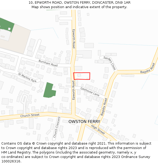 10, EPWORTH ROAD, OWSTON FERRY, DONCASTER, DN9 1AR: Location map and indicative extent of plot