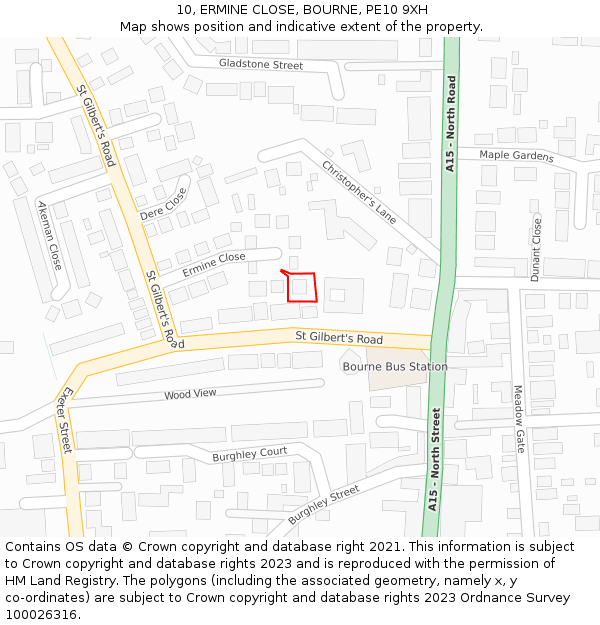 10, ERMINE CLOSE, BOURNE, PE10 9XH: Location map and indicative extent of plot