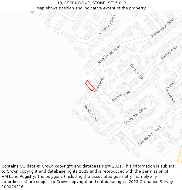 10, ESSEX DRIVE, STONE, ST15 0LB: Location map and indicative extent of plot