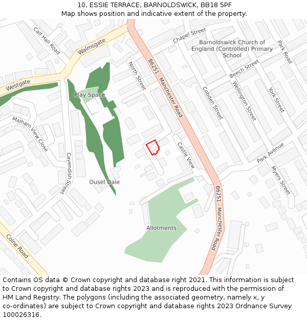 10, ESSIE TERRACE, BARNOLDSWICK, BB18 5PF: Location map and indicative extent of plot