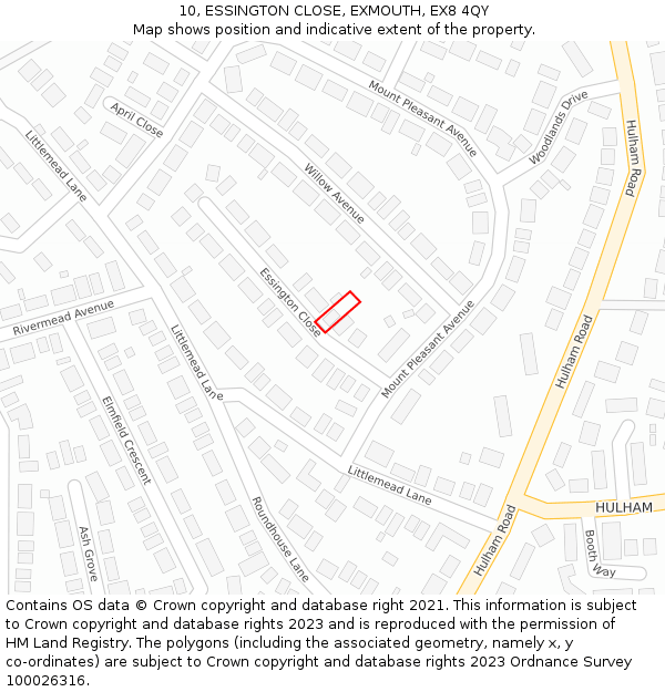 10, ESSINGTON CLOSE, EXMOUTH, EX8 4QY: Location map and indicative extent of plot