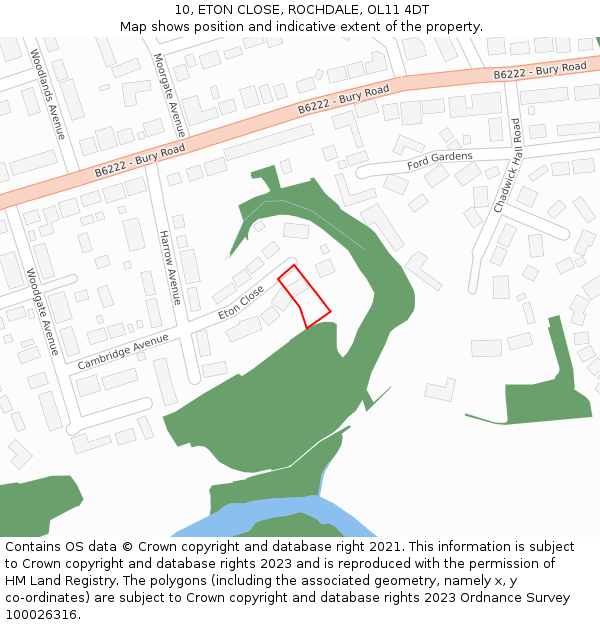 10, ETON CLOSE, ROCHDALE, OL11 4DT: Location map and indicative extent of plot