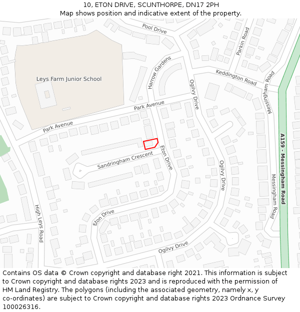 10, ETON DRIVE, SCUNTHORPE, DN17 2PH: Location map and indicative extent of plot