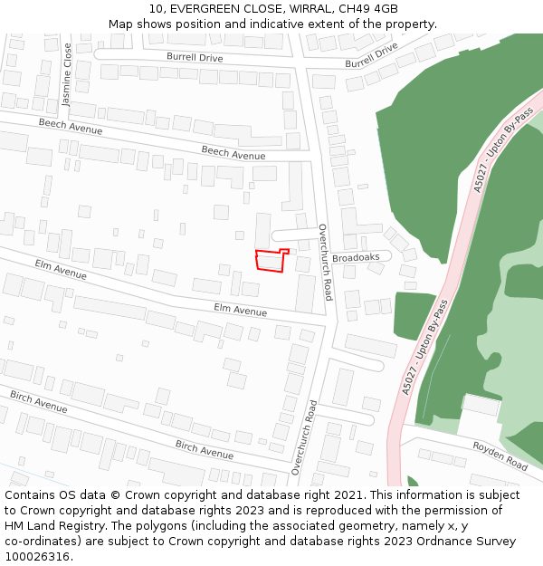 10, EVERGREEN CLOSE, WIRRAL, CH49 4GB: Location map and indicative extent of plot