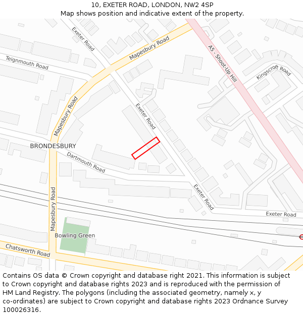 10, EXETER ROAD, LONDON, NW2 4SP: Location map and indicative extent of plot