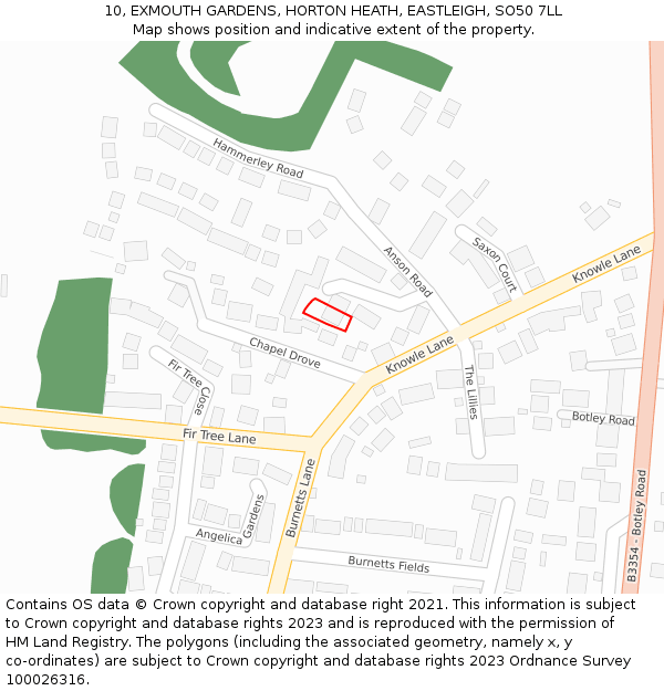 10, EXMOUTH GARDENS, HORTON HEATH, EASTLEIGH, SO50 7LL: Location map and indicative extent of plot
