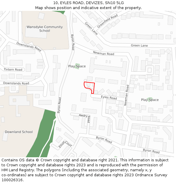 10, EYLES ROAD, DEVIZES, SN10 5LG: Location map and indicative extent of plot