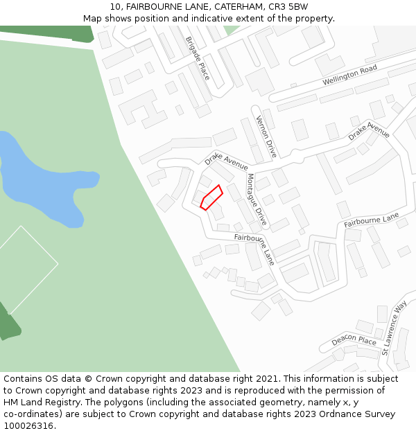 10, FAIRBOURNE LANE, CATERHAM, CR3 5BW: Location map and indicative extent of plot