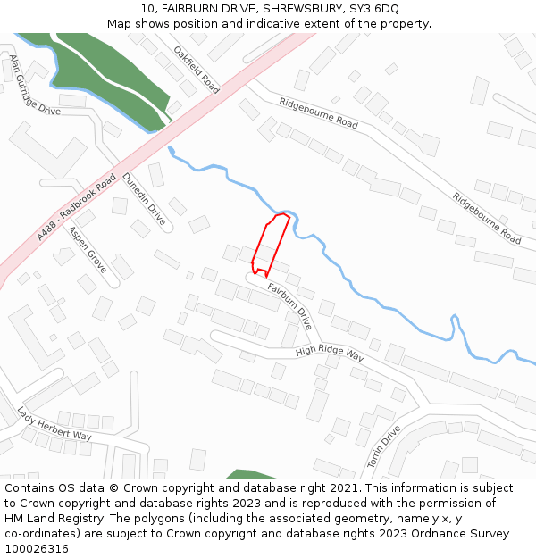 10, FAIRBURN DRIVE, SHREWSBURY, SY3 6DQ: Location map and indicative extent of plot