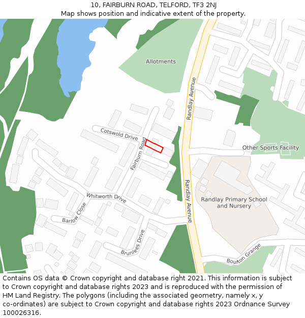 10, FAIRBURN ROAD, TELFORD, TF3 2NJ: Location map and indicative extent of plot