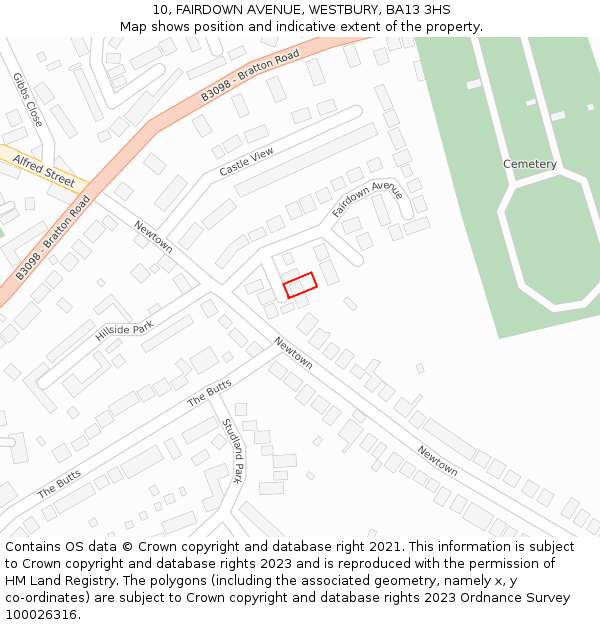 10, FAIRDOWN AVENUE, WESTBURY, BA13 3HS: Location map and indicative extent of plot