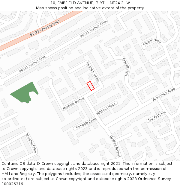 10, FAIRFIELD AVENUE, BLYTH, NE24 3HW: Location map and indicative extent of plot