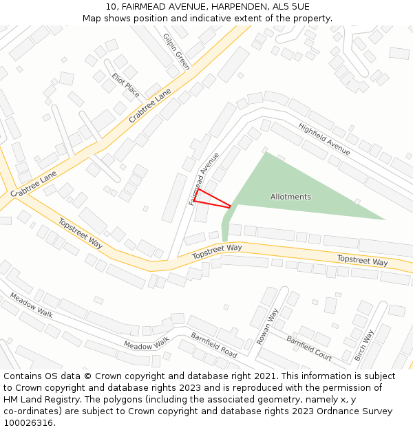 10, FAIRMEAD AVENUE, HARPENDEN, AL5 5UE: Location map and indicative extent of plot