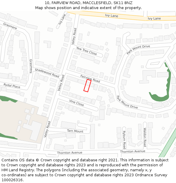 10, FAIRVIEW ROAD, MACCLESFIELD, SK11 8NZ: Location map and indicative extent of plot