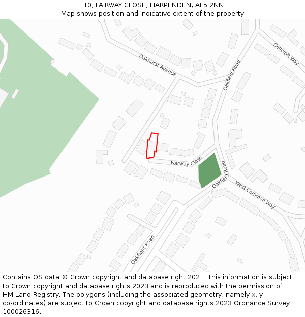 10, FAIRWAY CLOSE, HARPENDEN, AL5 2NN: Location map and indicative extent of plot