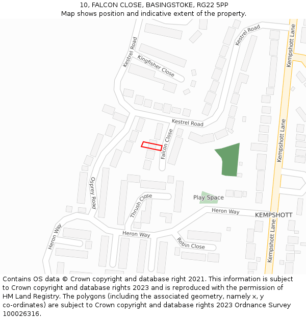 10, FALCON CLOSE, BASINGSTOKE, RG22 5PP: Location map and indicative extent of plot