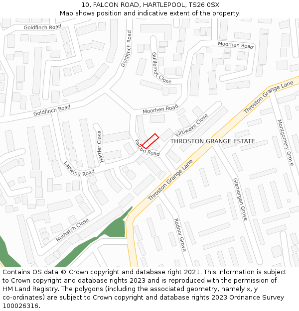 10, FALCON ROAD, HARTLEPOOL, TS26 0SX: Location map and indicative extent of plot