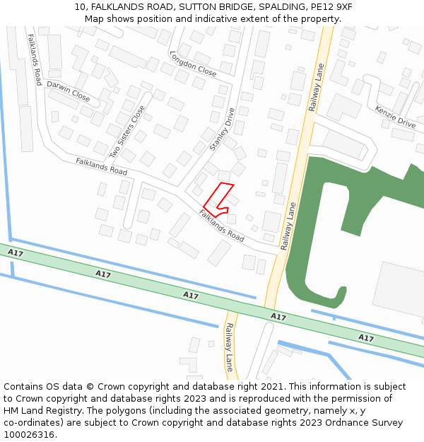 10, FALKLANDS ROAD, SUTTON BRIDGE, SPALDING, PE12 9XF: Location map and indicative extent of plot