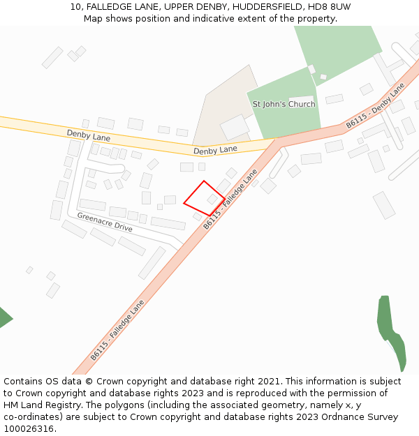 10, FALLEDGE LANE, UPPER DENBY, HUDDERSFIELD, HD8 8UW: Location map and indicative extent of plot