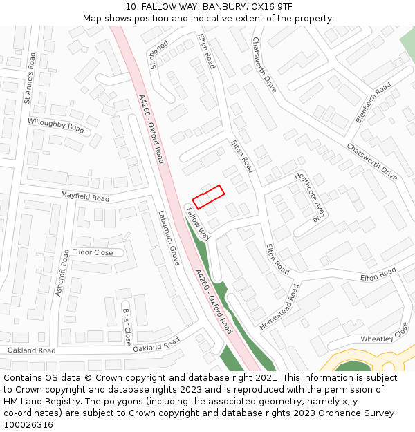 10, FALLOW WAY, BANBURY, OX16 9TF: Location map and indicative extent of plot