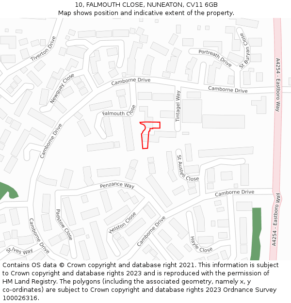 10, FALMOUTH CLOSE, NUNEATON, CV11 6GB: Location map and indicative extent of plot
