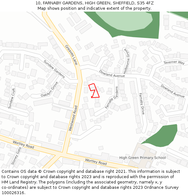 10, FARNABY GARDENS, HIGH GREEN, SHEFFIELD, S35 4FZ: Location map and indicative extent of plot