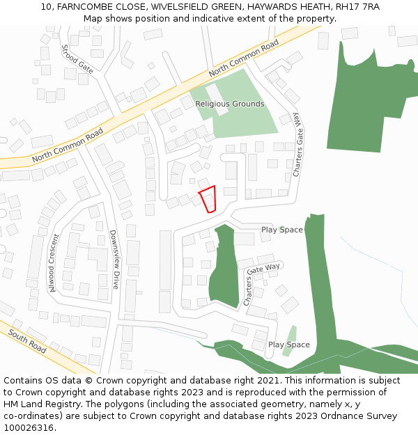 10, FARNCOMBE CLOSE, WIVELSFIELD GREEN, HAYWARDS HEATH, RH17 7RA: Location map and indicative extent of plot