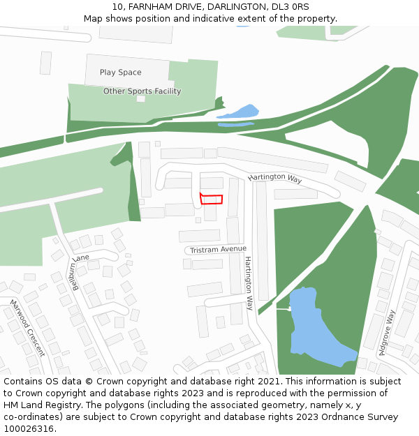 10, FARNHAM DRIVE, DARLINGTON, DL3 0RS: Location map and indicative extent of plot