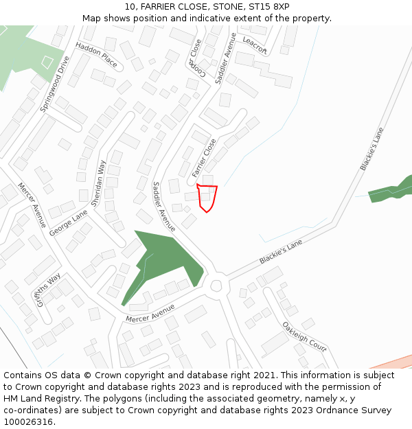 10, FARRIER CLOSE, STONE, ST15 8XP: Location map and indicative extent of plot