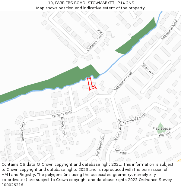 10, FARRIERS ROAD, STOWMARKET, IP14 2NS: Location map and indicative extent of plot