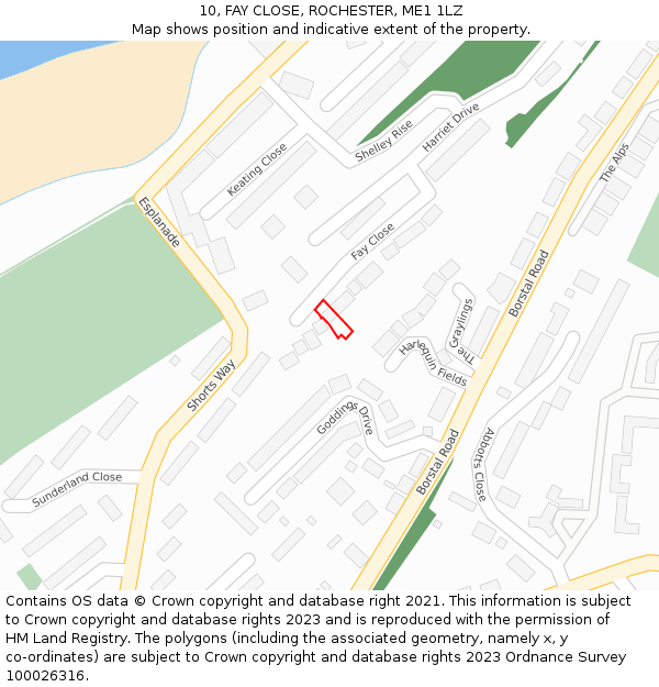 10, FAY CLOSE, ROCHESTER, ME1 1LZ: Location map and indicative extent of plot