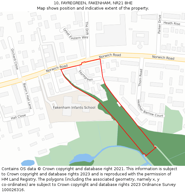 10, FAYREGREEN, FAKENHAM, NR21 8HE: Location map and indicative extent of plot