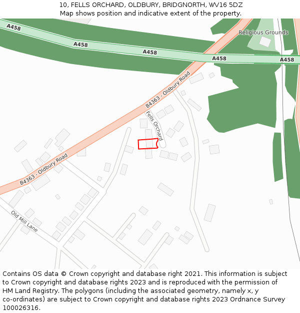 10, FELLS ORCHARD, OLDBURY, BRIDGNORTH, WV16 5DZ: Location map and indicative extent of plot