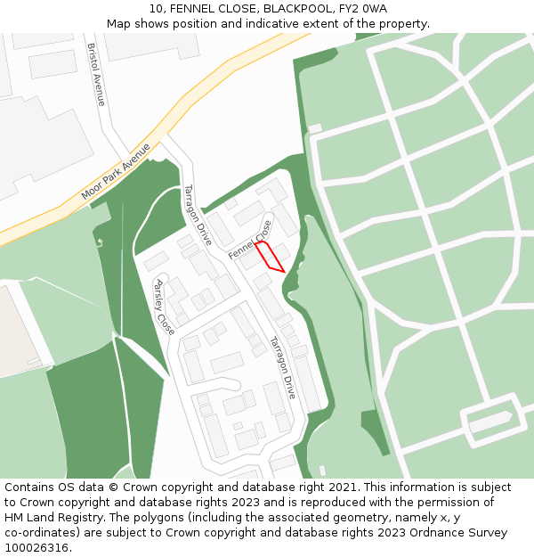 10, FENNEL CLOSE, BLACKPOOL, FY2 0WA: Location map and indicative extent of plot