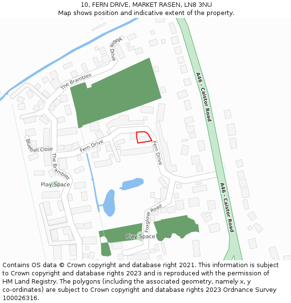 10, FERN DRIVE, MARKET RASEN, LN8 3NU: Location map and indicative extent of plot