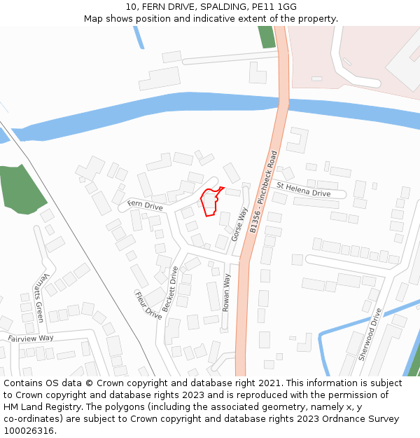 10, FERN DRIVE, SPALDING, PE11 1GG: Location map and indicative extent of plot