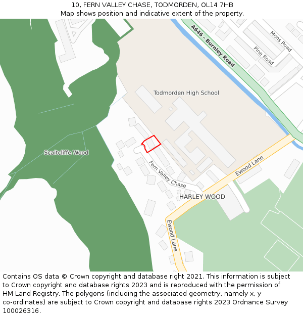 10, FERN VALLEY CHASE, TODMORDEN, OL14 7HB: Location map and indicative extent of plot