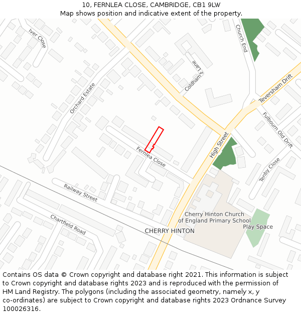 10, FERNLEA CLOSE, CAMBRIDGE, CB1 9LW: Location map and indicative extent of plot