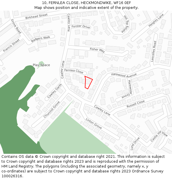 10, FERNLEA CLOSE, HECKMONDWIKE, WF16 0EF: Location map and indicative extent of plot
