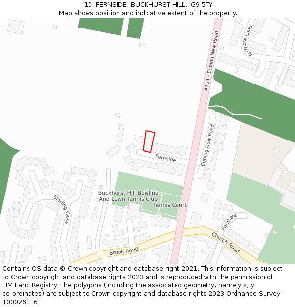 10, FERNSIDE, BUCKHURST HILL, IG9 5TY: Location map and indicative extent of plot