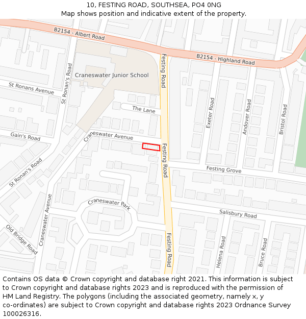 10, FESTING ROAD, SOUTHSEA, PO4 0NG: Location map and indicative extent of plot